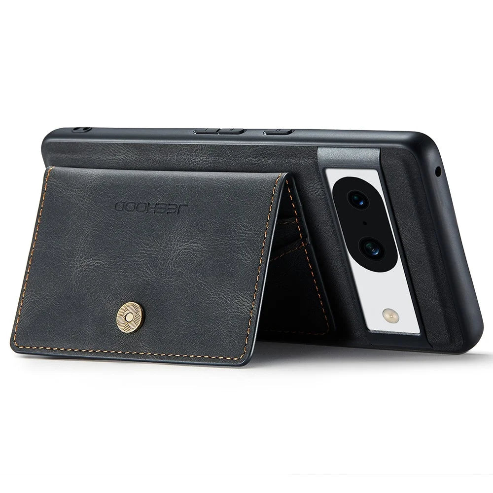 JEEHOOD J01 For Google Pixel 8a Case Leather + TPU Retro Phone Cover Detachable Magnetic Back Card Pocket - Black - 3