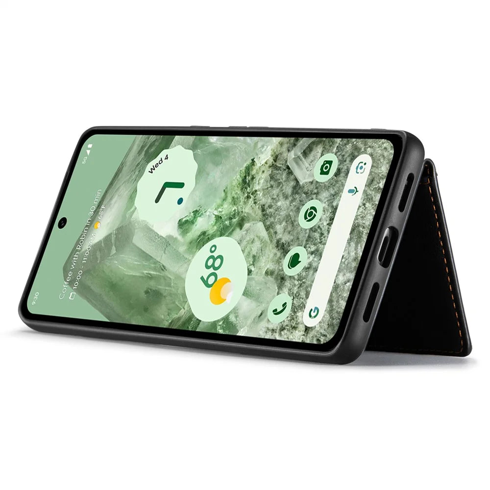 JEEHOOD J01 For Google Pixel 8a Case Leather + TPU Retro Phone Cover Detachable Magnetic Back Card Pocket - Black - 4