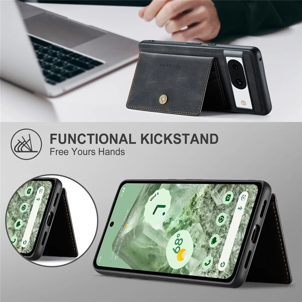JEEHOOD J01 For Google Pixel 8a Case Leather + TPU Retro Phone Cover Detachable Magnetic Back Card Pocket - Black - 5