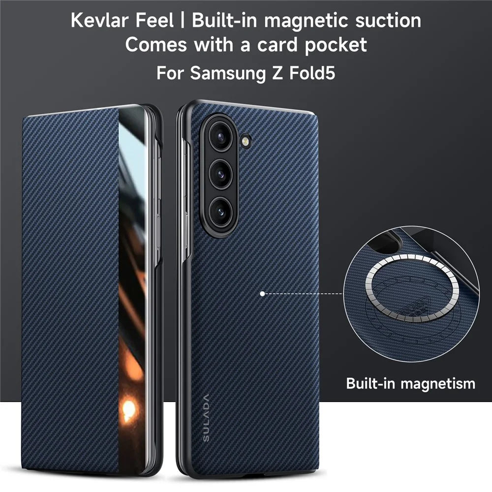 SULADA For Samsung Galaxy Z Fold6 5G Case Card Slot Leather Phone Cover Magnetic Wireless Charging - Blue - 2