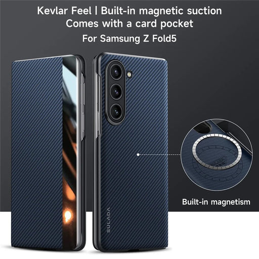 SULADA For Samsung Galaxy Z Fold6 5G Case Card Slot Leather Phone Cover Magnetic Wireless Charging - Blue - 2