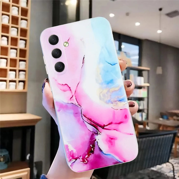 For Samsung Galaxy S24 FE Case Flexible TPU Marble Pattern Phone Cover - Pink  /  Blue - 4