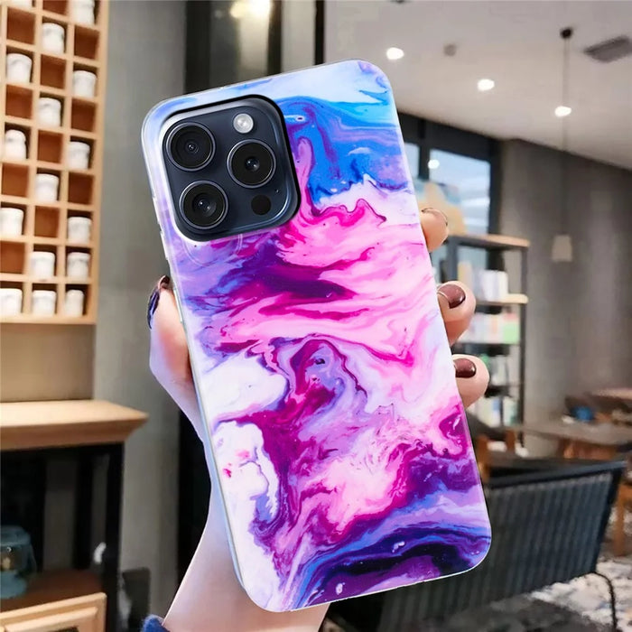 For iPhone 16 Pro Max TPU Case Marble Pattern Printing Mobile Phone Back Cover - Rose - 4