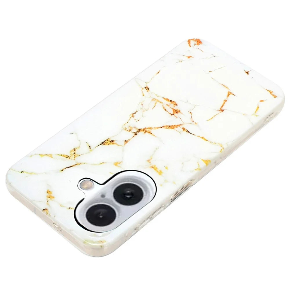 For iPhone 16 Plus Case Marble Pattern Anti-Scratch TPU Soft Phone Cover - White - 3
