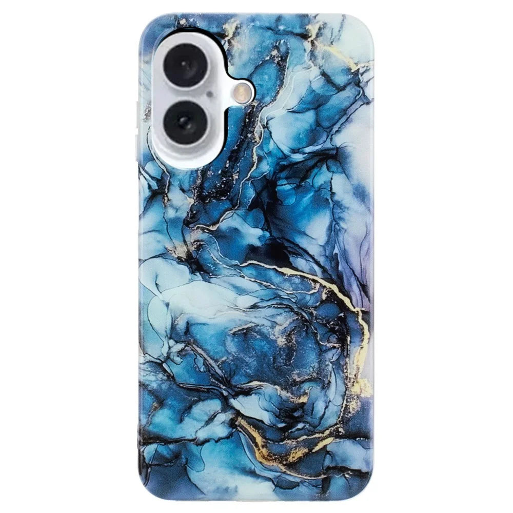 For iPhone 16 TPU Case Marble Pattern Print Protective Phone Cover - Grey - 1