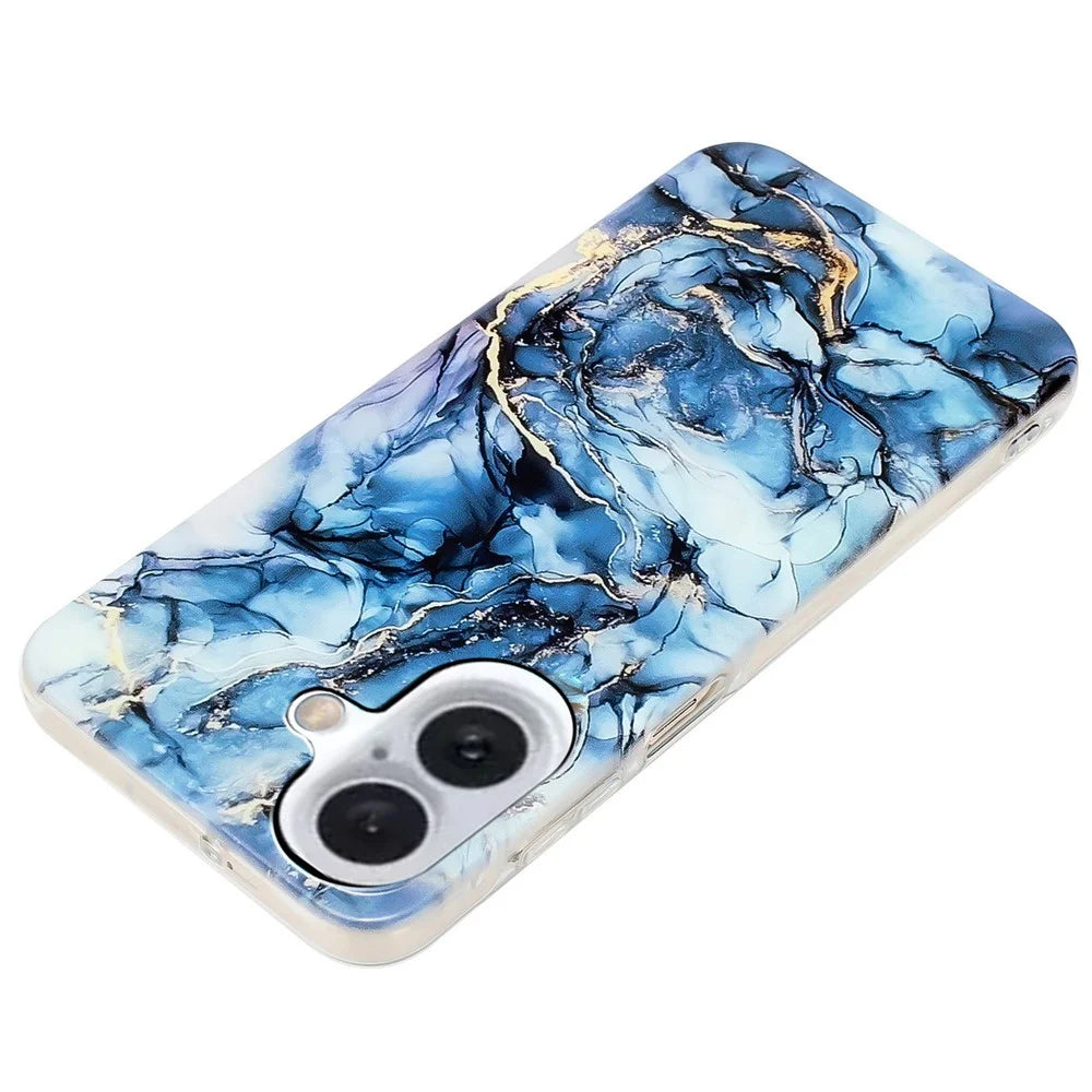 For iPhone 16 TPU Case Marble Pattern Print Protective Phone Cover - Grey - 3