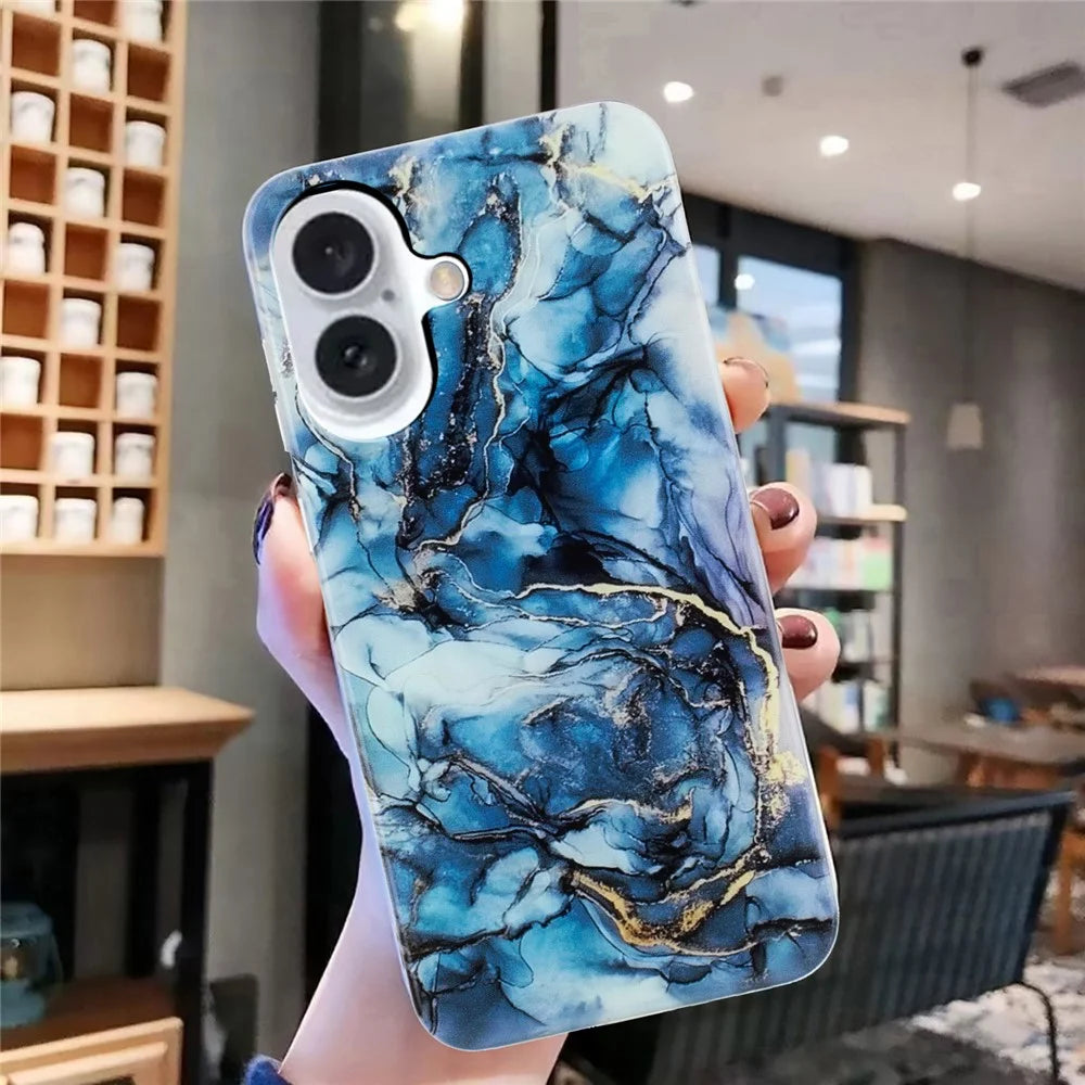 For iPhone 16 TPU Case Marble Pattern Print Protective Phone Cover - Grey - 4