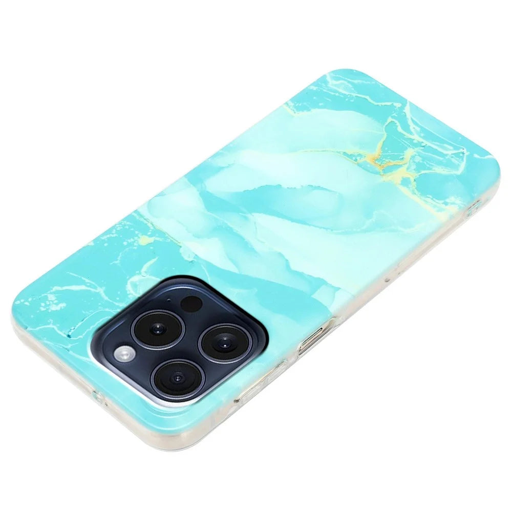 For iPhone 16 Pro Case Soft TPU Phone Cover Marble Pattern Printing - Green - 3