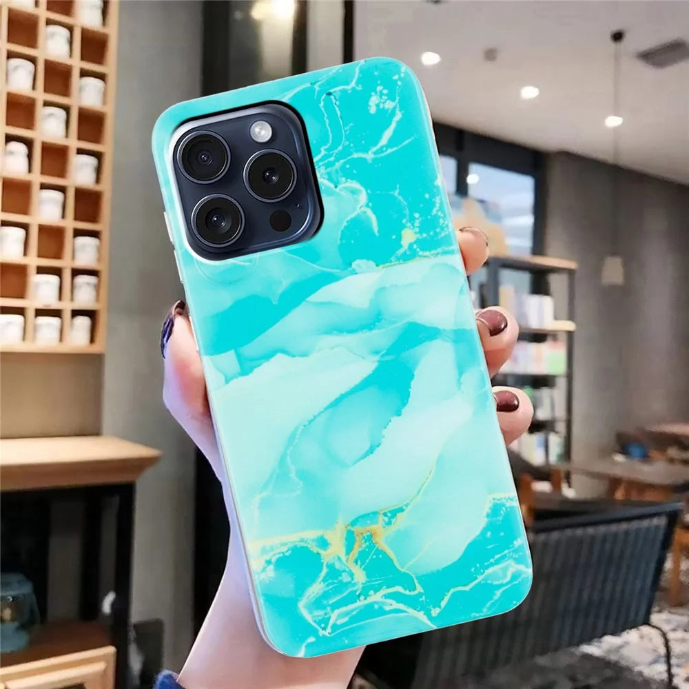 For iPhone 16 Pro Case Soft TPU Phone Cover Marble Pattern Printing - Green - 4