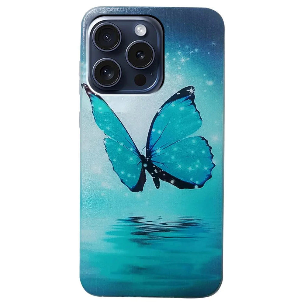 For iPhone 16 Pro Case Pattern Printing TPU Protective Phone Cover - Blue Butterfly - 1