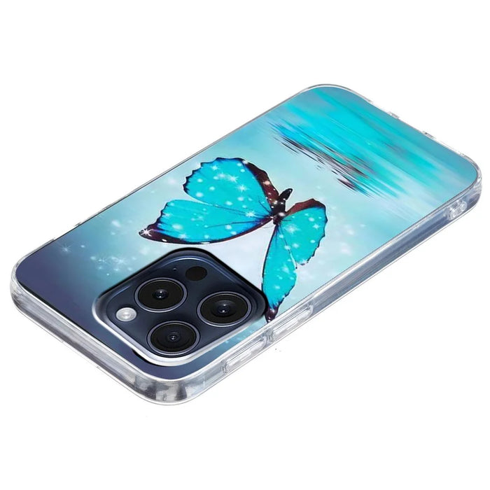 For iPhone 16 Pro Case Pattern Printing TPU Protective Phone Cover - Blue Butterfly - 3