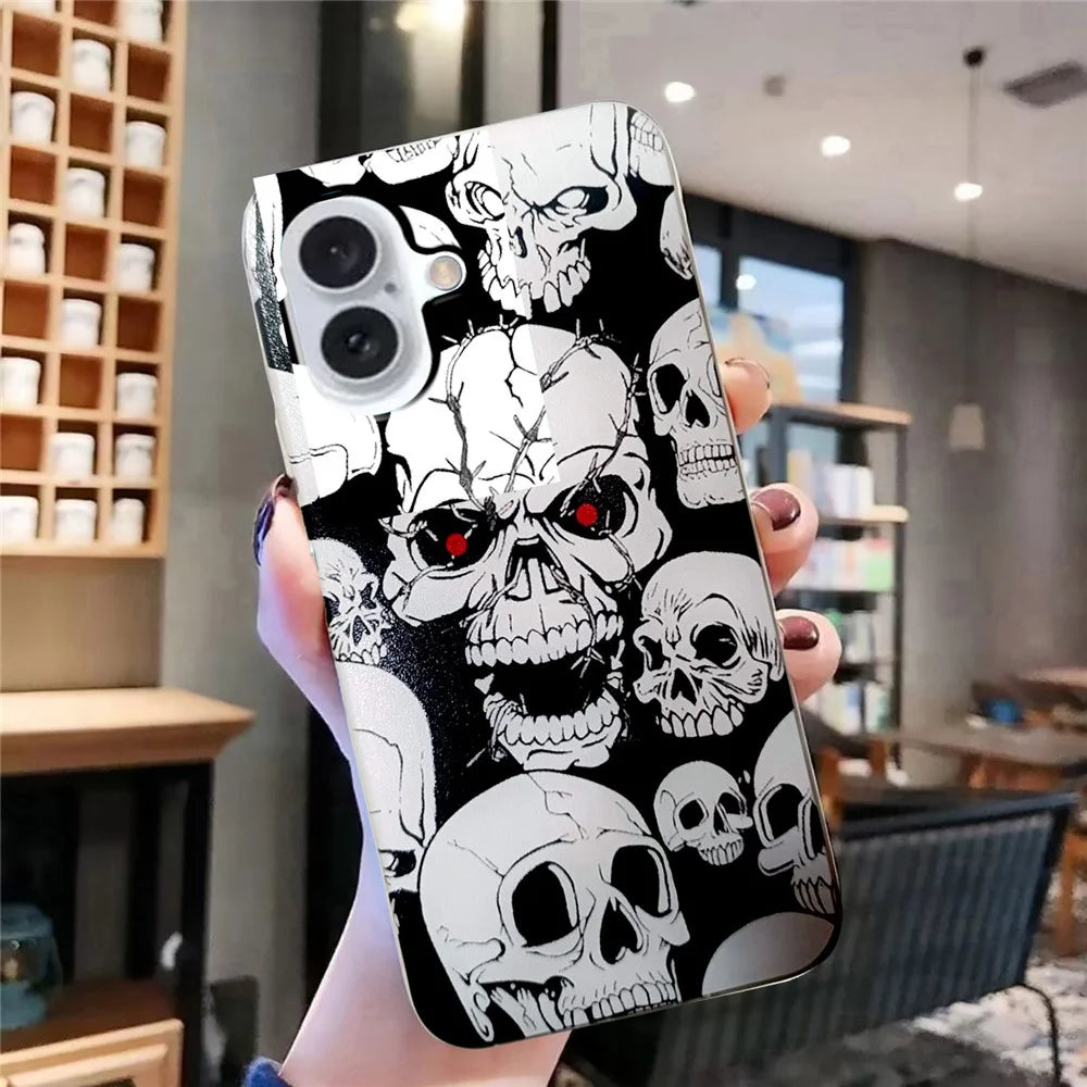 For iPhone 16 Case Pattern Printing TPU Cover Mobile Accessory   - Skull - 4