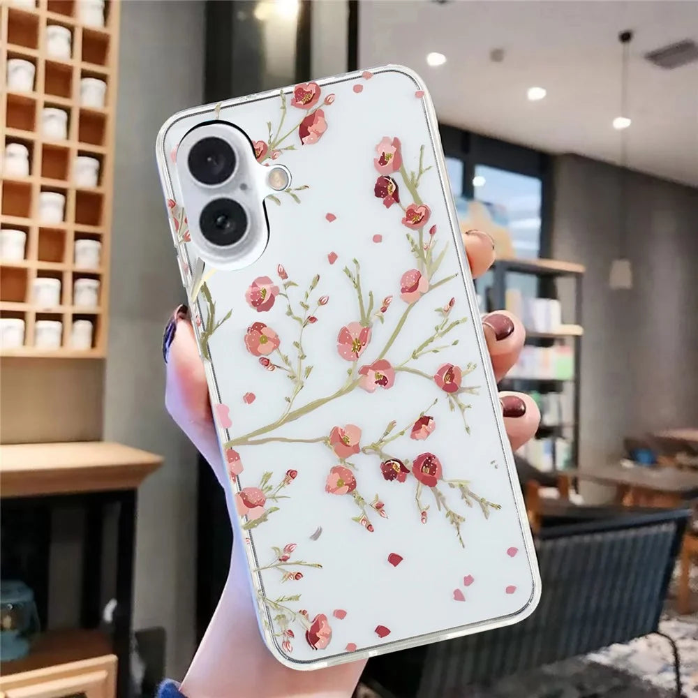 For iPhone 16 Plus Case Soft TPU Phone Back Cover Pattern Printing - Flower - 4