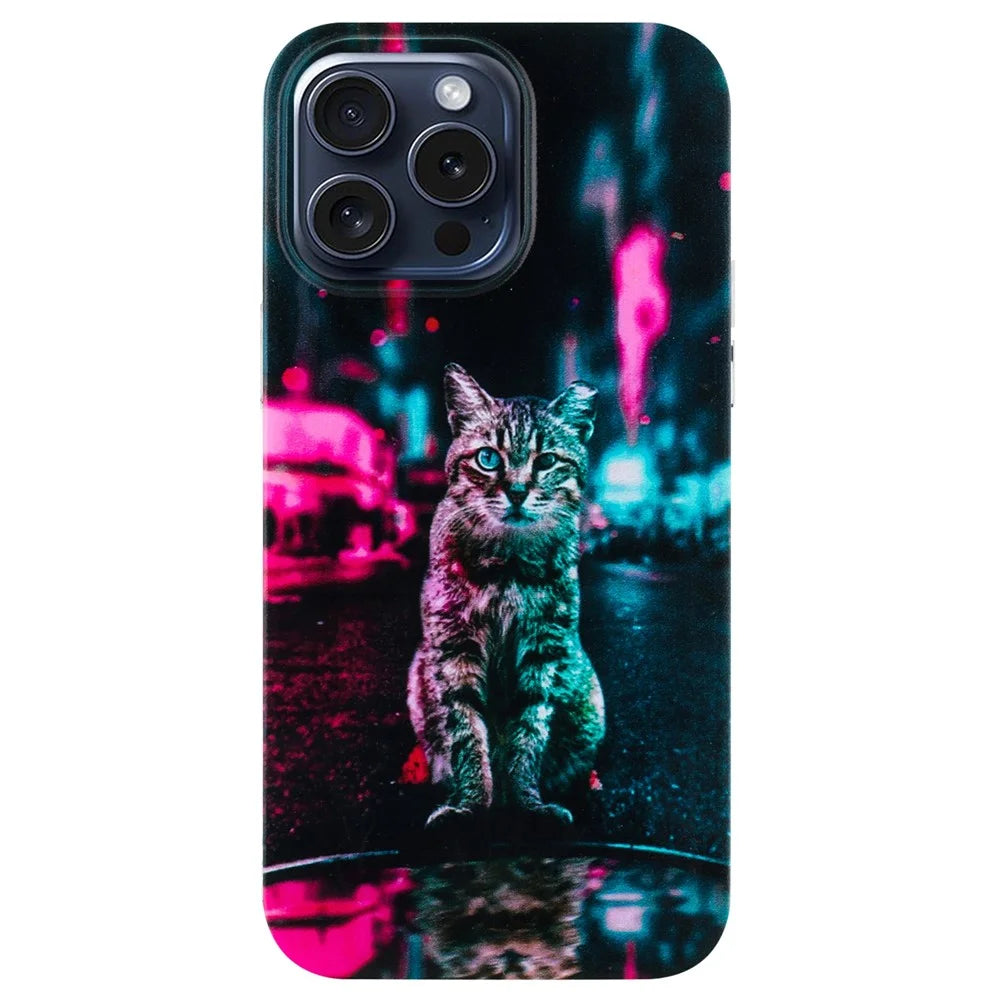 For iPhone 16 Pro Case Pattern Printing Anti-Scratch Slim TPU Phone Cover - Traffic Light Cat - 1