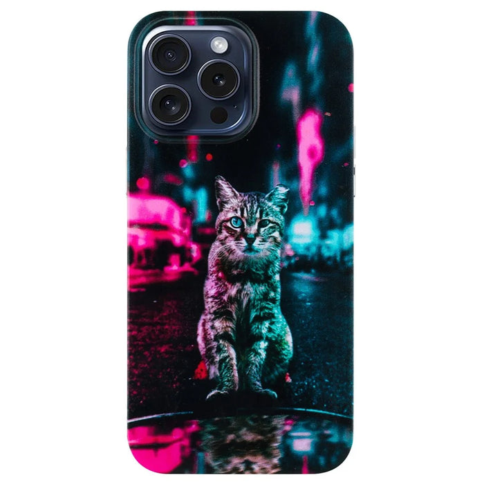 For iPhone 16 Pro Case Pattern Printing Anti-Scratch Slim TPU Phone Cover - Traffic Light Cat - 1