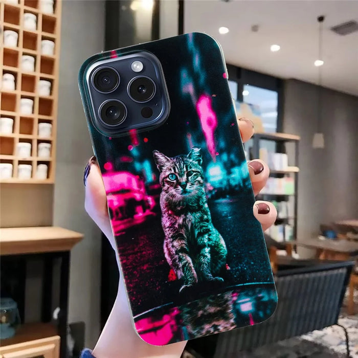 For iPhone 16 Pro Case Pattern Printing Anti-Scratch Slim TPU Phone Cover - Traffic Light Cat - 4