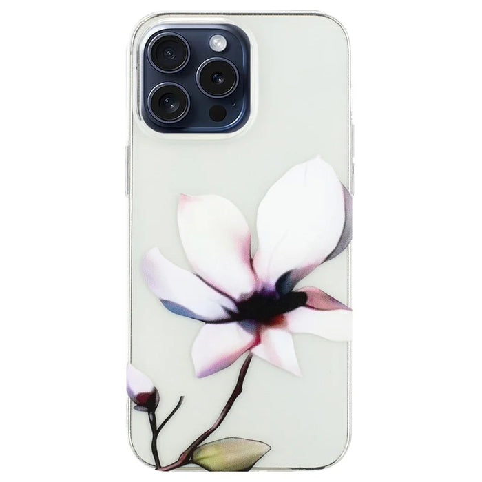For iPhone 16 Pro Max TPU Case Pattern Printing Protective Phone Cover - White Flower - 1