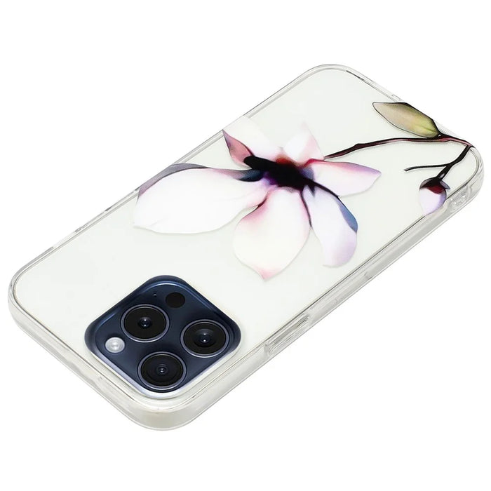 For iPhone 16 Pro Max TPU Case Pattern Printing Protective Phone Cover - White Flower - 3