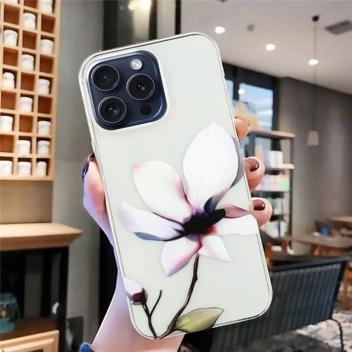 For iPhone 16 Pro Max TPU Case Pattern Printing Protective Phone Cover - White Flower - 4