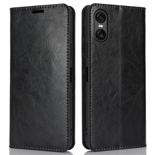 For Sony Xperia 10 VI Case Crazy Horse Texture Split Leather Wallet Phone Cover - Black - 1