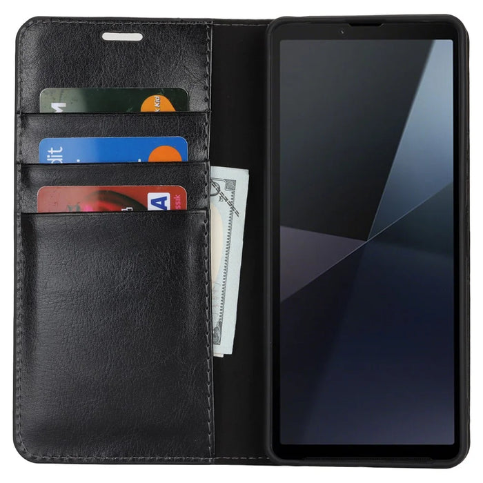 For Sony Xperia 10 VI Case Crazy Horse Texture Split Leather Wallet Phone Cover - Black - 2
