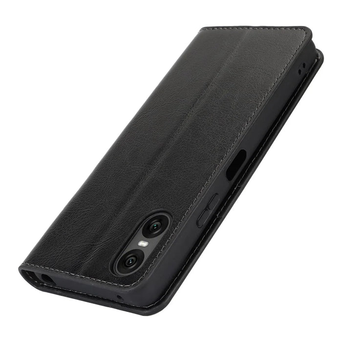 For Sony Xperia 10 VI Case Crazy Horse Texture Split Leather Wallet Phone Cover - Black - 5