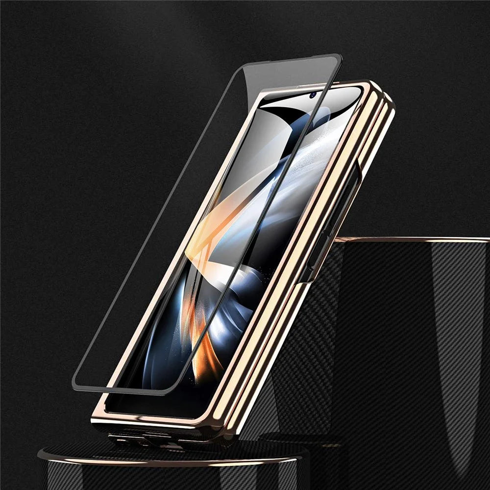 For Samsung Galaxy Z Fold6 5G Case Rhombus Grid Phone Cover with Tempered Glass Film - Black - 7