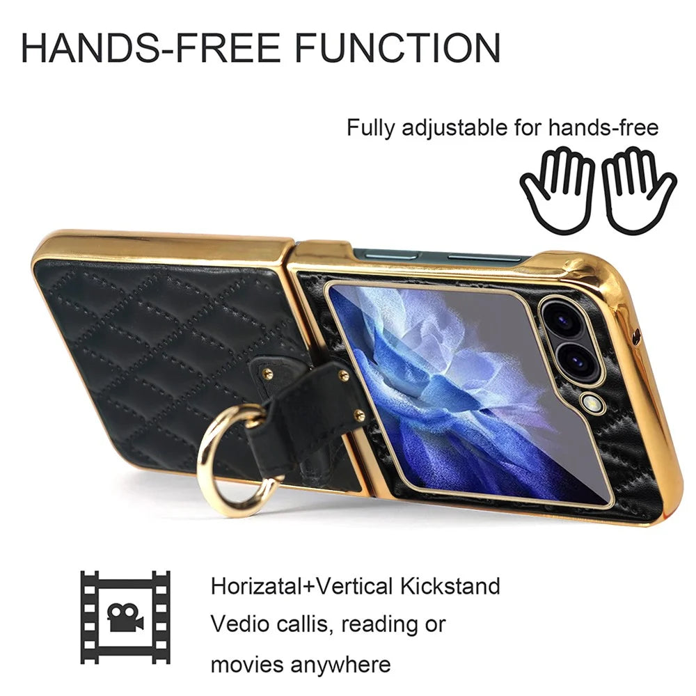 For Samsung Galaxy Z Flip7 FE 5G / Z Flip6 5G Case Rhombus Grid Phone Cover with Tempered Glass Film - Black - 4