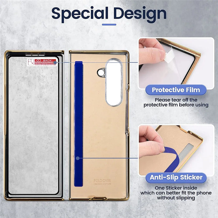 For Samsung Galaxy Z Fold6 5G Case V-Shape Pattern Kickstand PC Phone Cover - Black - 2