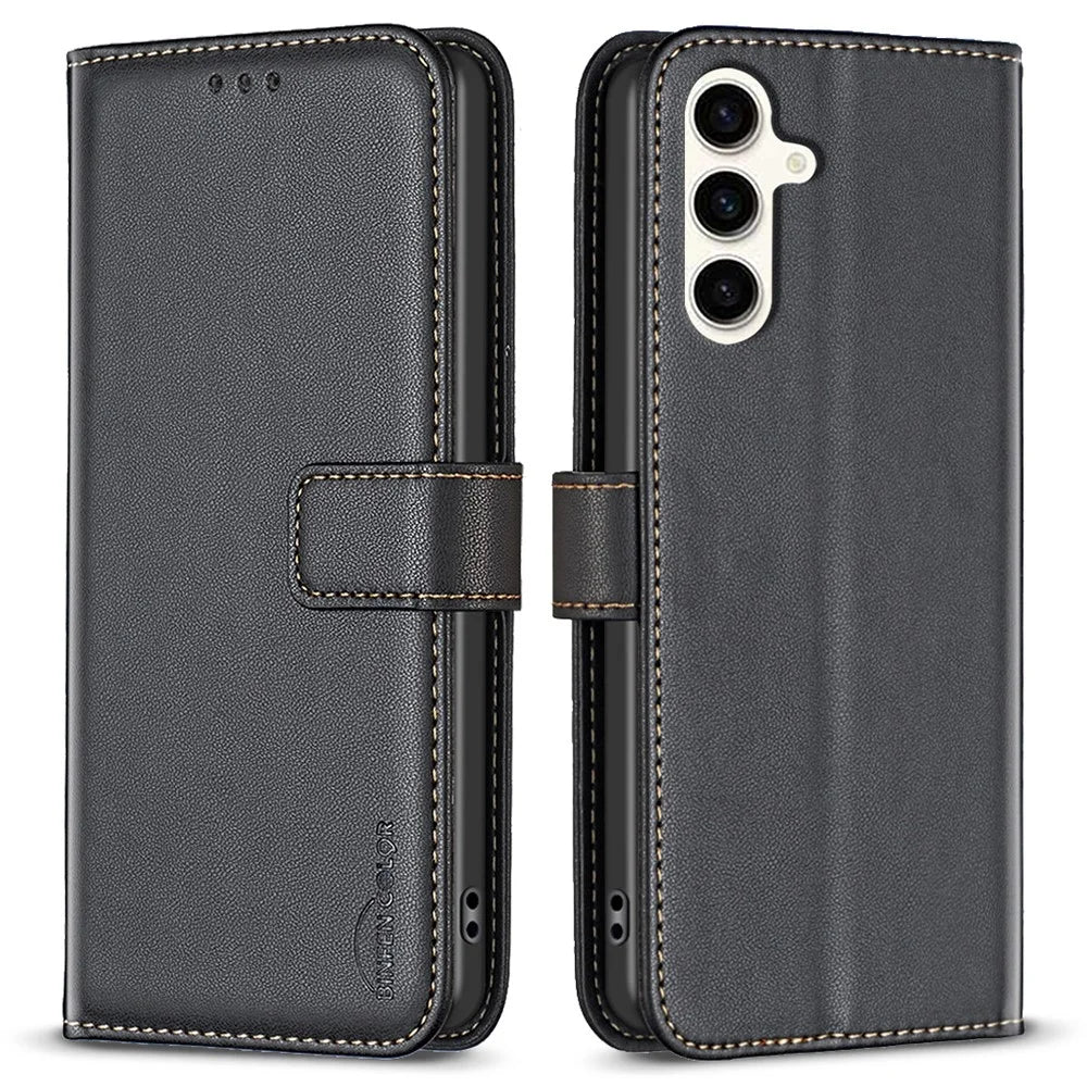 BINFEN COLOR BF17 For Samsung Galaxy M35 5G Case Leather Protective Phone Cover - Black - 1
