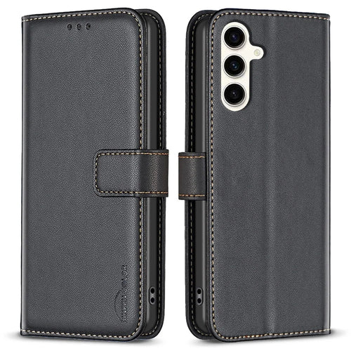 BINFEN COLOR BF17 For Samsung Galaxy M35 5G Case Leather Protective Phone Cover - Black - 1