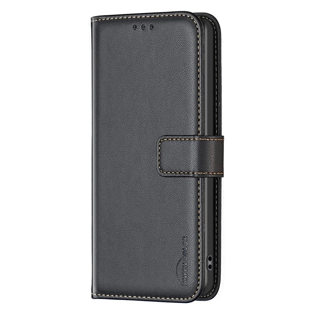 BINFEN COLOR BF17 For Samsung Galaxy M35 5G Case Leather Protective Phone Cover - Black - 5