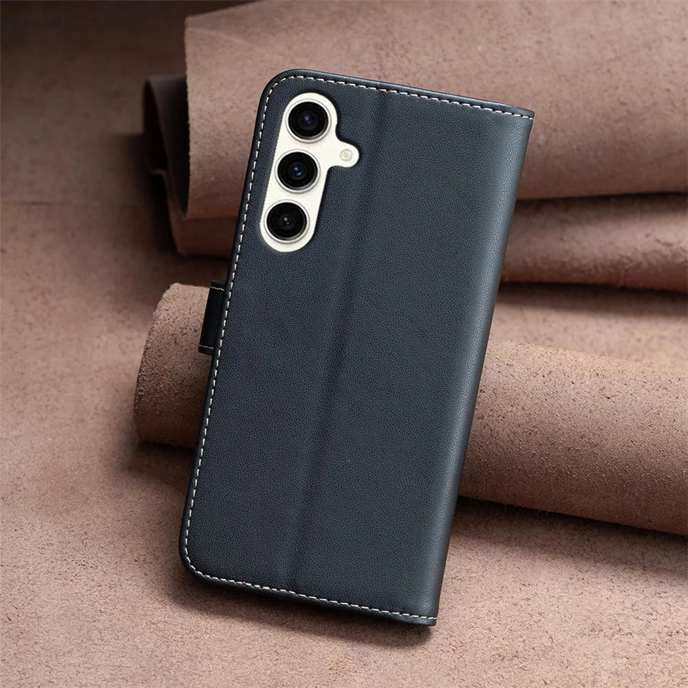 BINFEN COLOR BF17 For Samsung Galaxy M35 5G Case Leather Protective Phone Cover - Black - 7
