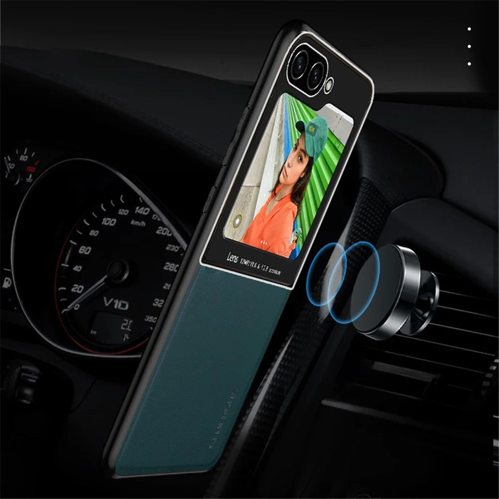 For Samsung Galaxy Z Flip7 FE 5G / Z Flip6 5G Case Leather Back Cover with Rear Small Screen Protector - Orange - 5