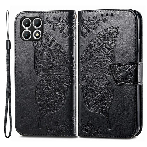 For T-Mobile REVVL 7 Case Butterfly Flower Leather Phone Cover Stand Credit Card Holder - Black - 1