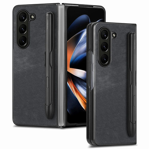 For Samsung Galaxy Z Fold6 5G Case Retro PU Leather+PC Cover with Pen Slot - Black - 1