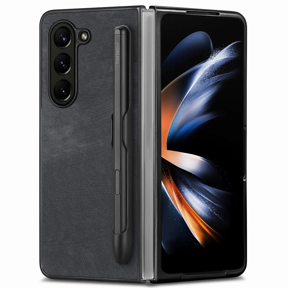For Samsung Galaxy Z Fold6 5G Case Retro PU Leather+PC Cover with Pen Slot - Black - 2