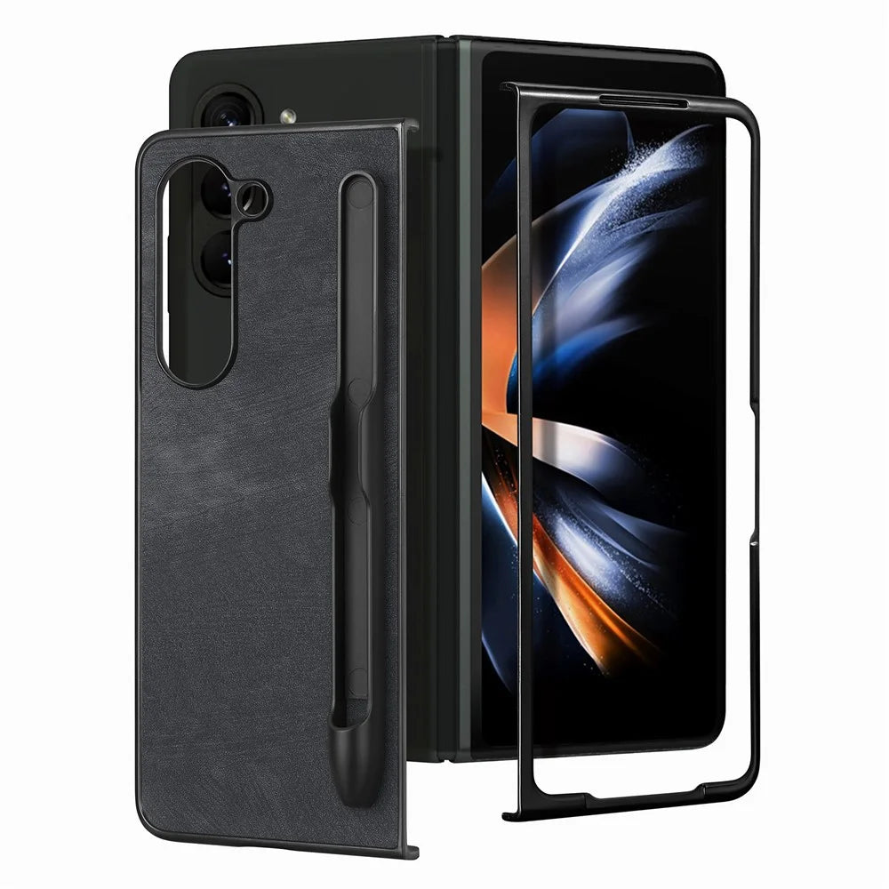 For Samsung Galaxy Z Fold6 5G Case Retro PU Leather+PC Cover with Pen Slot - Black - 3