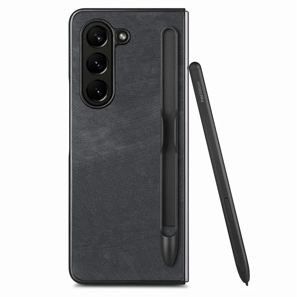 For Samsung Galaxy Z Fold6 5G Case Retro PU Leather+PC Cover with Pen Slot - Black - 4