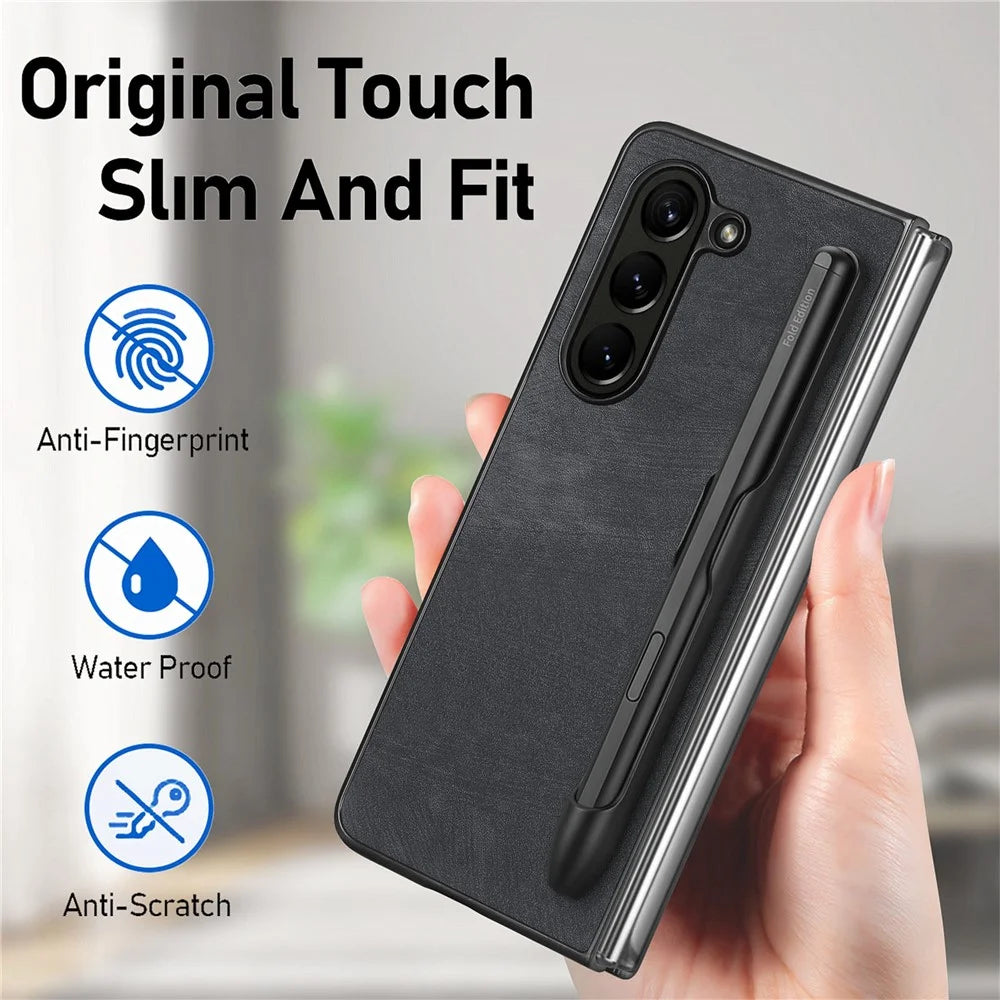 For Samsung Galaxy Z Fold6 5G Case Retro PU Leather+PC Cover with Pen Slot - Black - 7