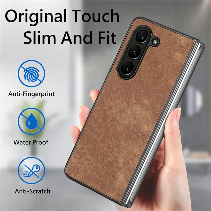 For Samsung Galaxy Z Fold6 5G Case Retro PU Leather Coated PC Folding Phone Cover - Brown - 7