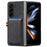 For Samsung Galaxy Z Fold6 5G Case Leather+PC Phone Cover with Denim Texture Card Holder - Black - 4