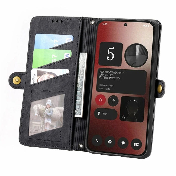 For Nothing Phone (2a) Plus / Phone (2a) Zipper Wallet Case Geometry Lines Leather Phone Cover with Strap - Black - 2