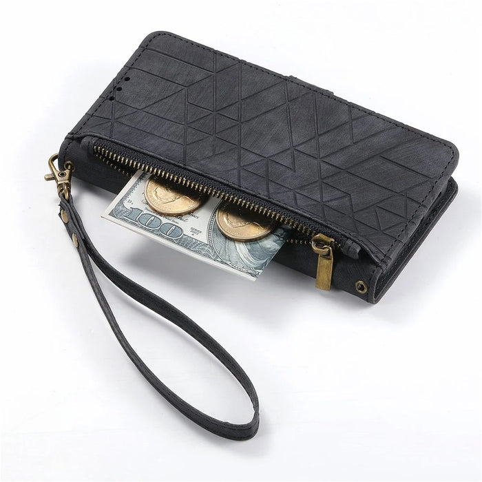 For Nothing Phone (2a) Plus / Phone (2a) Zipper Wallet Case Geometry Lines Leather Phone Cover with Strap - Black - 4