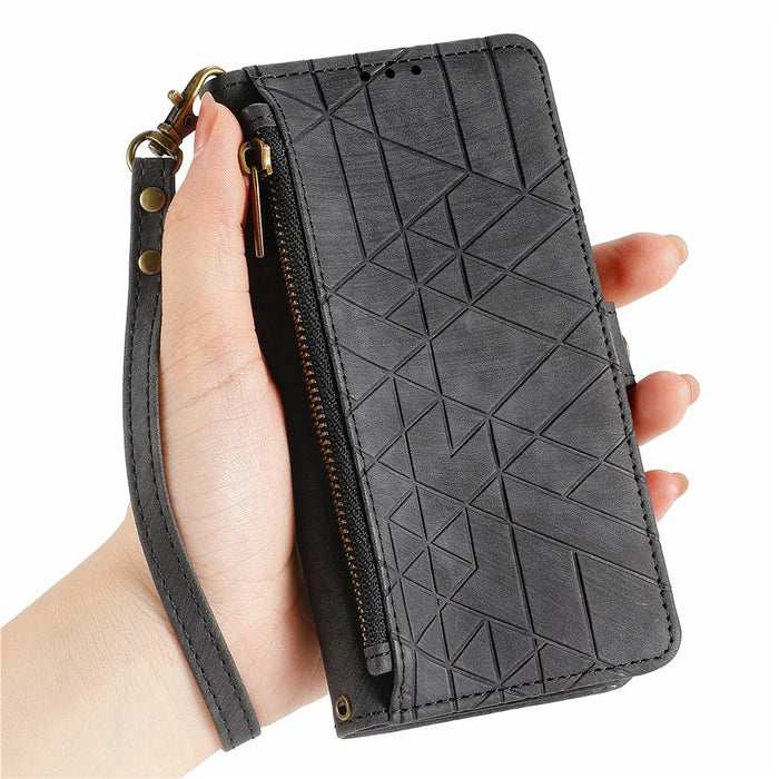 For Nothing Phone (2a) Plus / Phone (2a) Zipper Wallet Case Geometry Lines Leather Phone Cover with Strap - Black - 5