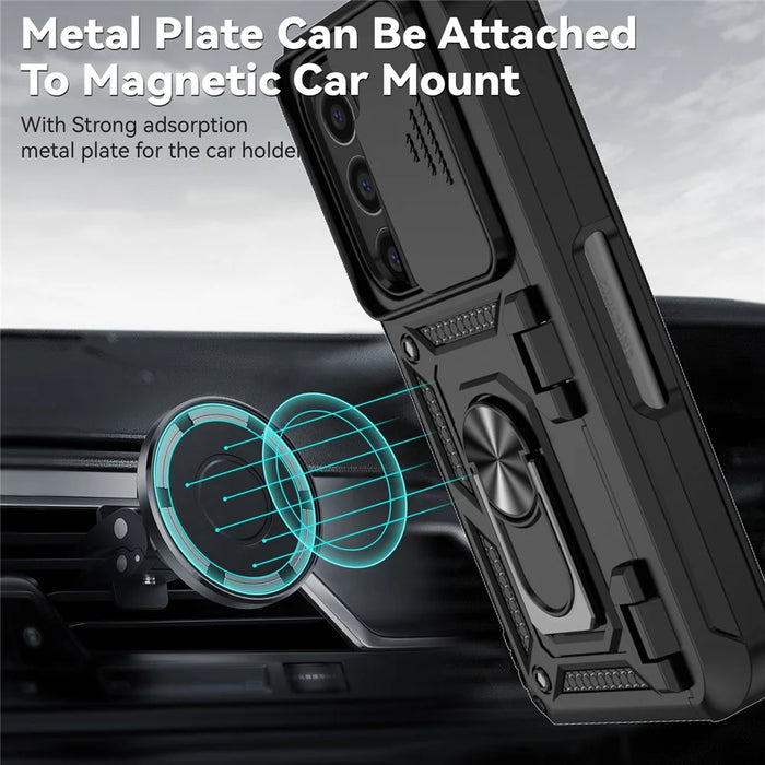 For Samsung Galaxy Z Fold6 5G Case Camera Protection PC+TPU Phone Cover Finger Ring Holder Kickstand - Black - 3