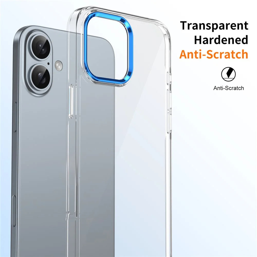For iPhone 16 Clear Phone Case Hard PC Anti-Scratch Mobile Phone Back Cover - Blue - 6