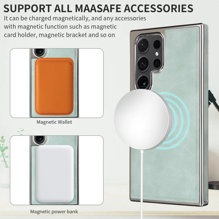 For Samsung Galaxy S23 Ultra Magnetic Case PU Leather Back Cover - Green - 2