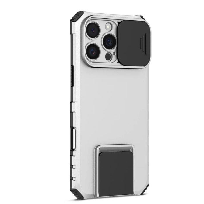 For iPhone 16 Pro Max Case Camera Slider PC + TPU Phone Cover with Kickstand - White - 2