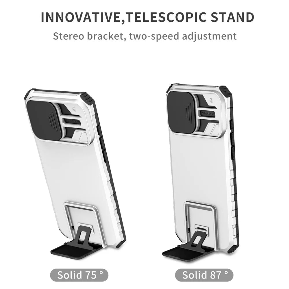 For iPhone 16 Pro Case Camera Slider PC + TPU Phone Cover with Kickstand - Silver - 5